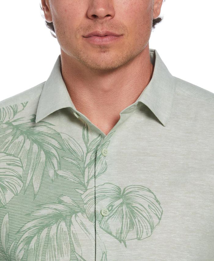 Cubavera Linen Blend Engineered Tropical Print Shirt Basil