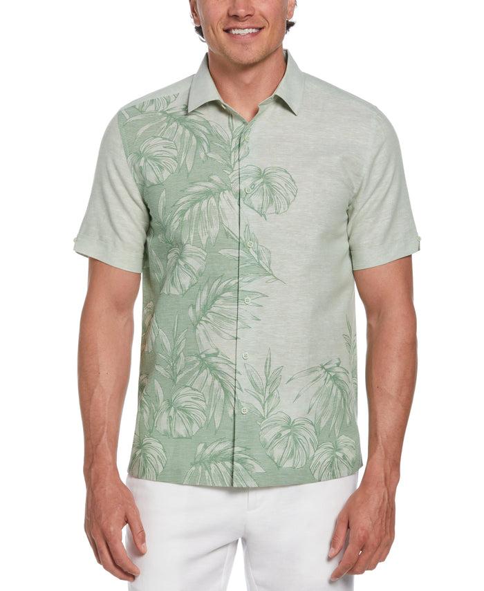 cubavera Linen Blend Engineered Tropical Print Shirt Basil