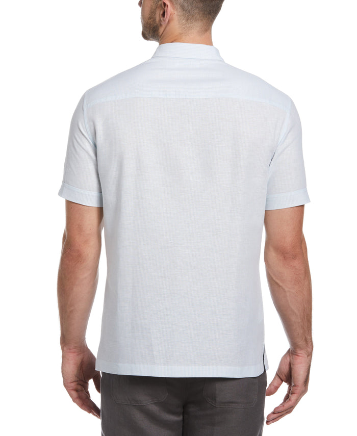 Cubavera Linen Blend Engineered Yarn-Dyed Panel Shirt Maui Blue