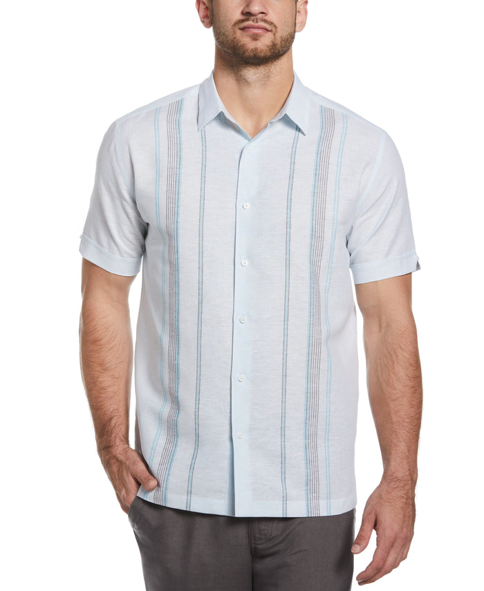 Cubavera Linen Blend Engineered Yarn-Dyed Panel Shirt Maui Blue