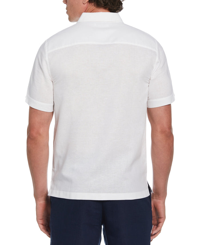 Cubavera Linen Blend Flamingo Print Shirt Brilliant White