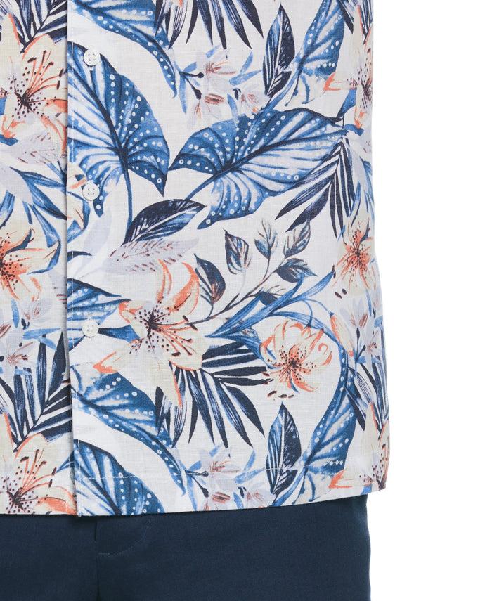 Cubavera Linen Blend Floral Print Shirt Brilliant White