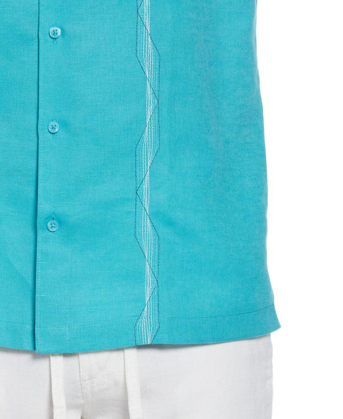 Cubavera Linen Blend Geo Embroidered Panel Shirt Baltic