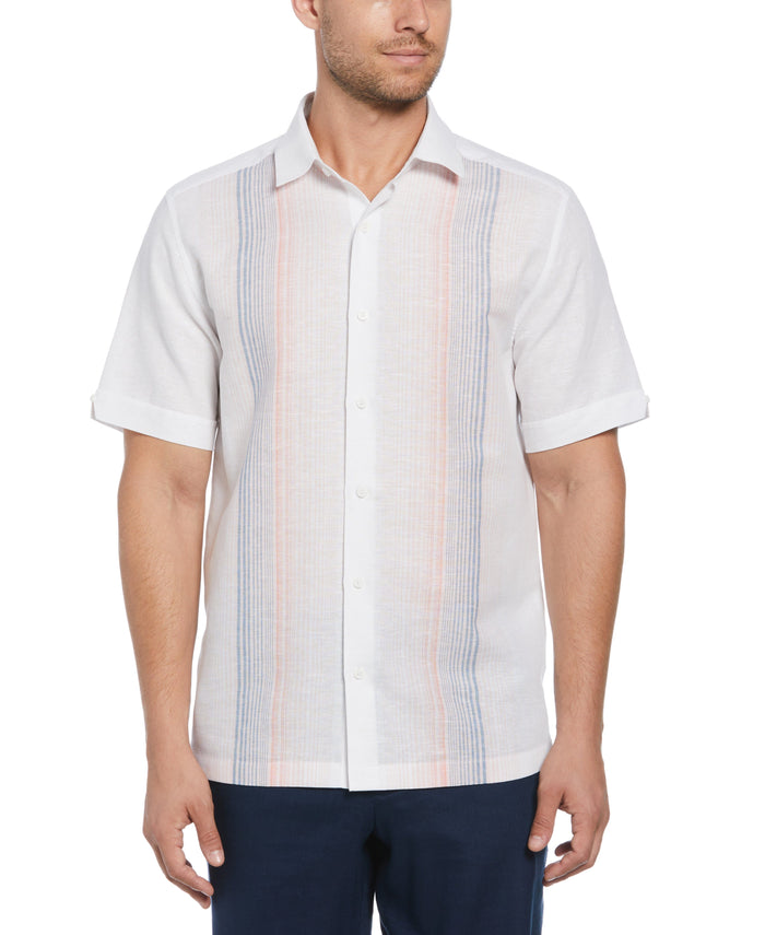 cubavera Linen Blend Gradient Stripe Panel Shirt Brilliant White