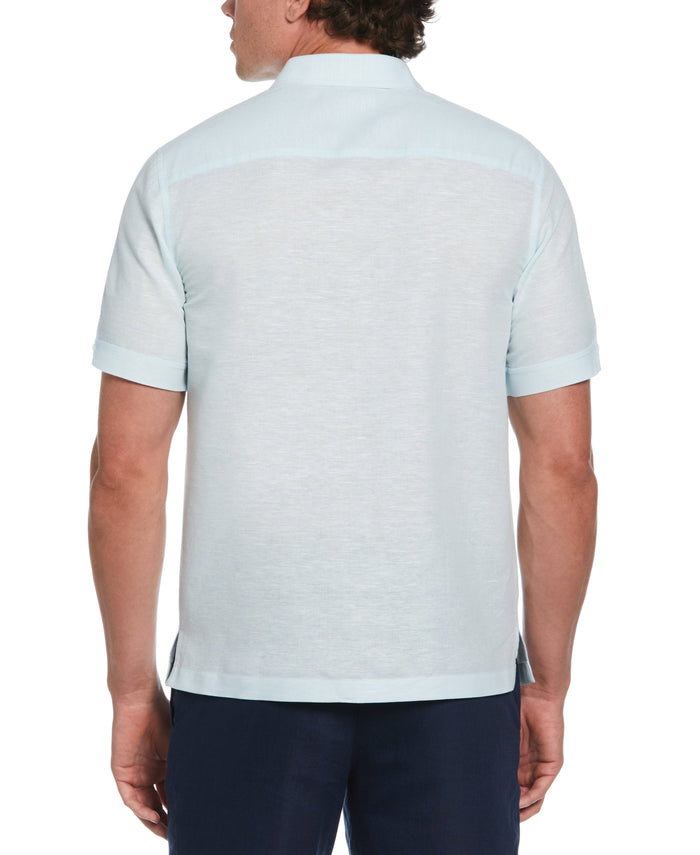 Cubavera Linen Blend Herringbone Panel Shirt Aqua Esque