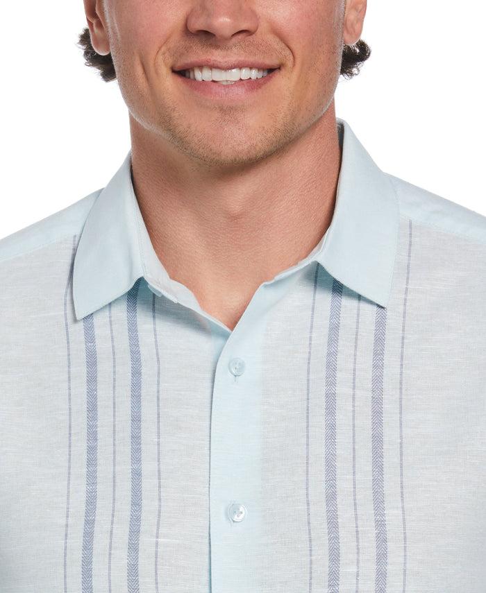 Cubavera Linen Blend Herringbone Panel Shirt Aqua Esque