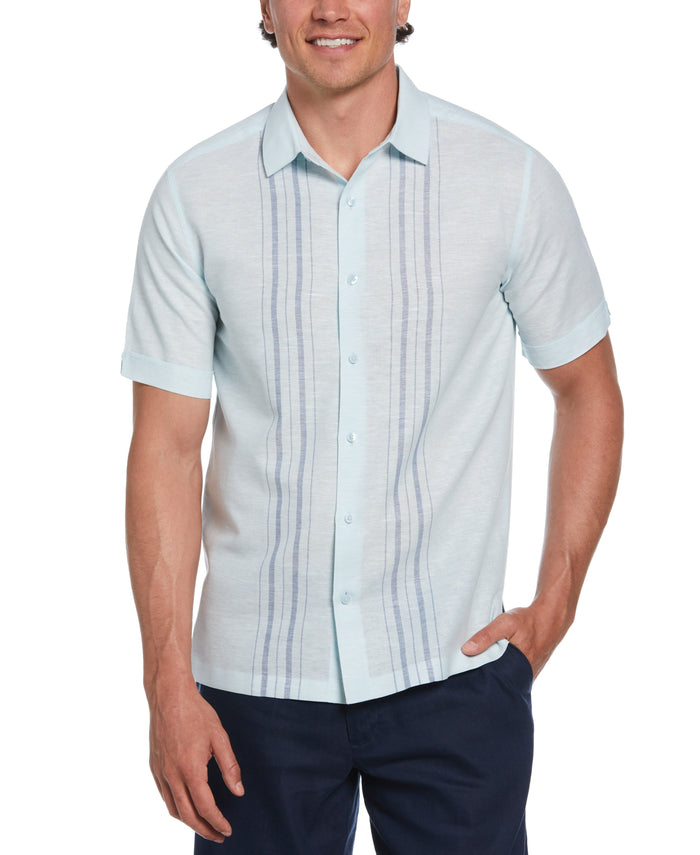 cubavera Linen Blend Herringbone Panel Shirt Aqua Esque