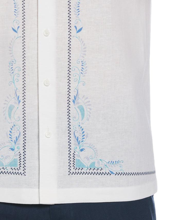 Cubavera Linen Blend L-Shape Embroidered Shirt Brilliant White
