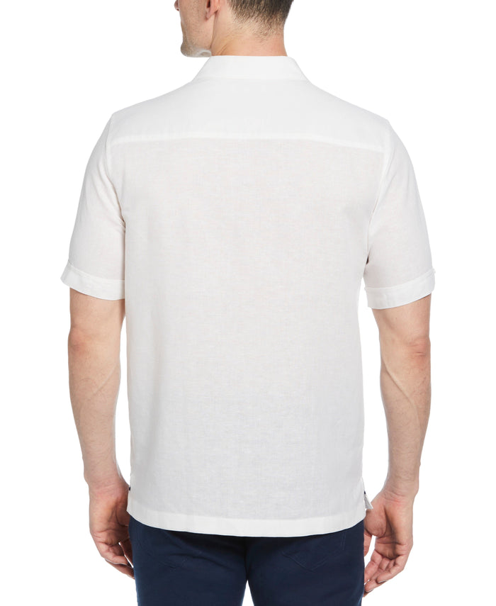 Cubavera Linen-Blend L-Shape Leaf Print Shirt Brilliant White