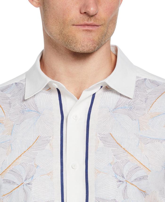 Cubavera Linen-Blend L-Shape Leaf Print Shirt Brilliant White