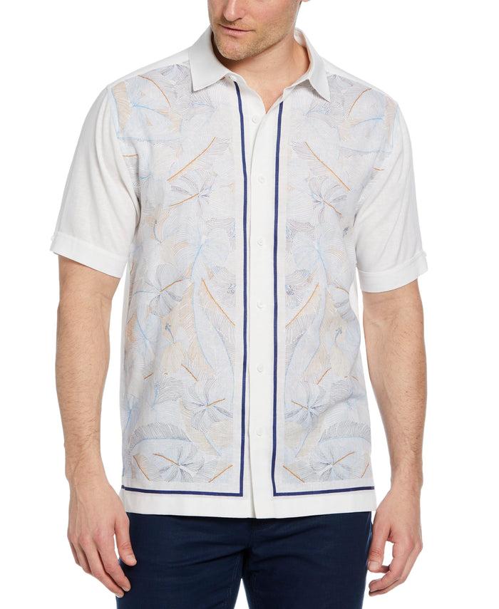cubavera Linen-Blend L-Shape Leaf Print Shirt Brilliant White
