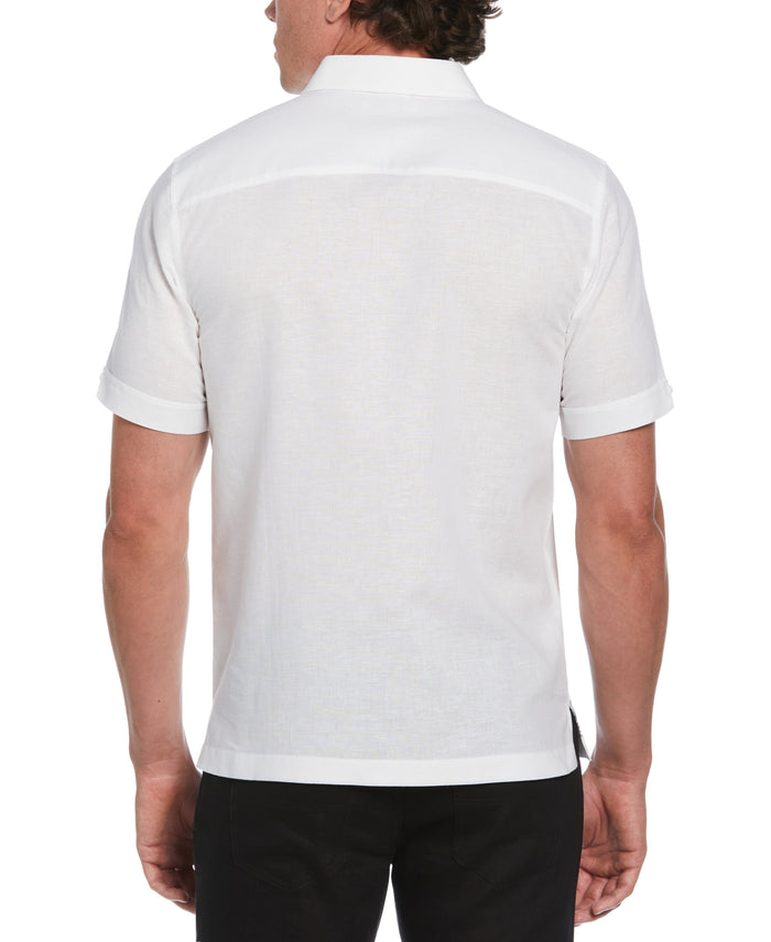 Cubavera Linen Blend L-Shaped Deco Pattern Shirt Brilliant White