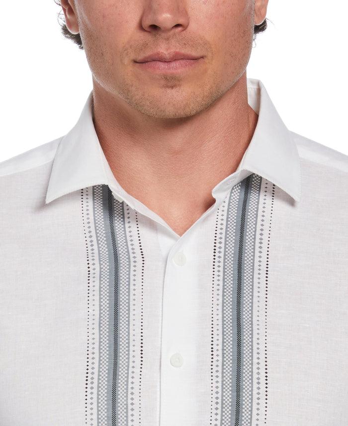 Cubavera Linen Blend L-Shaped Deco Pattern Shirt Brilliant White