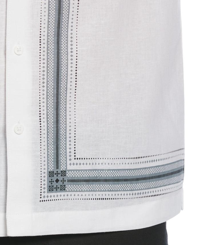 Cubavera Linen Blend L-Shaped Deco Pattern Shirt Brilliant White