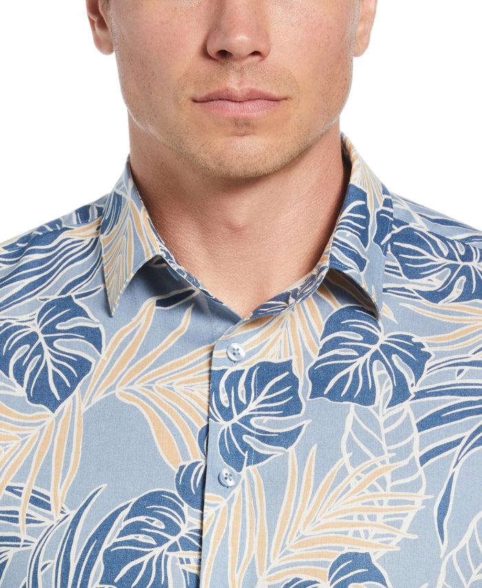 Cubavera Linen-Blend Leaf Outline Print Shirt Faded Denim