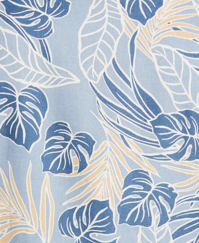 Cubavera Linen-Blend Leaf Outline Print Shirt Faded Denim