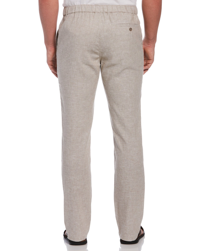 Cubavera Linen Blend Mini Stripe Drawstring Pants Chinchilla