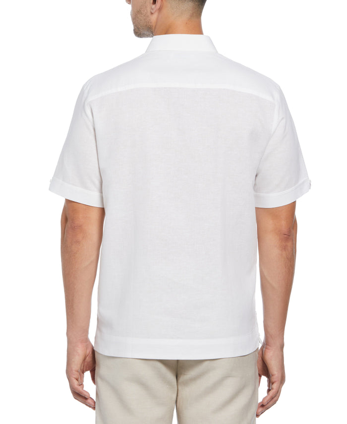 Cubavera Linen Blend No-Pocket Guayabera Shirt Brilliant White