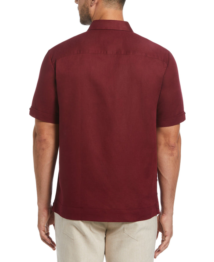 Cubavera Linen Blend No-Pocket Guayabera Shirt Cabernet