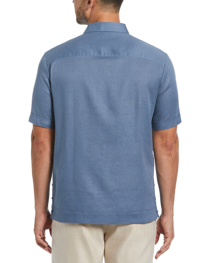 Cubavera Linen Blend No-Pocket Guayabera Shirt Captains Blue