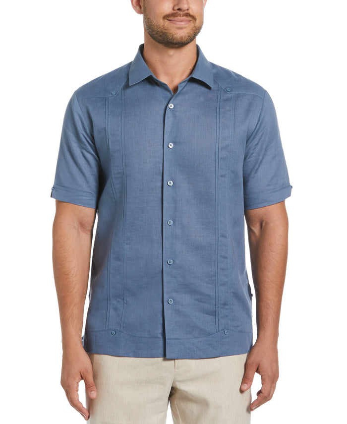 cubavera Linen Blend No-Pocket Guayabera Shirt Captains Blue