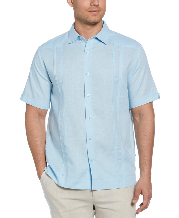 cubavera Linen Blend No-Pocket Guayabera Shirt Dream Blue