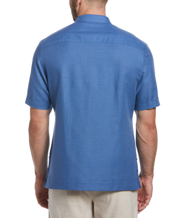 Cubavera Linen Blend No-Pocket Guayabera Shirt Federal Blue