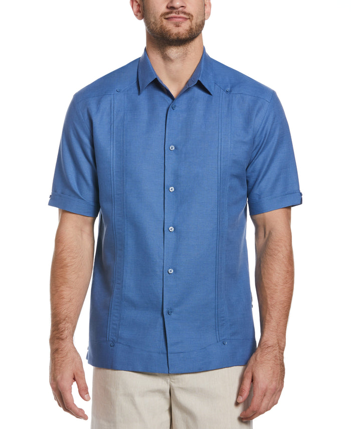 cubavera Linen Blend No-Pocket Guayabera Shirt Federal Blue