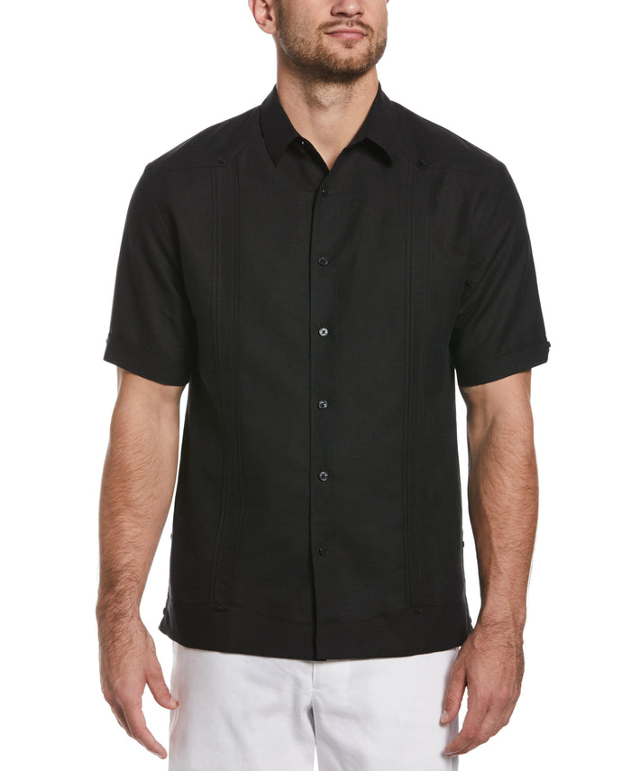 Cubavera Linen Blend No-Pocket Guayabera Shirt Jet Black