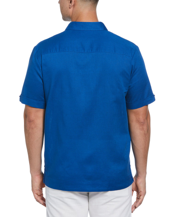 Cubavera Linen Blend No-Pocket Guayabera Shirt True Blue
