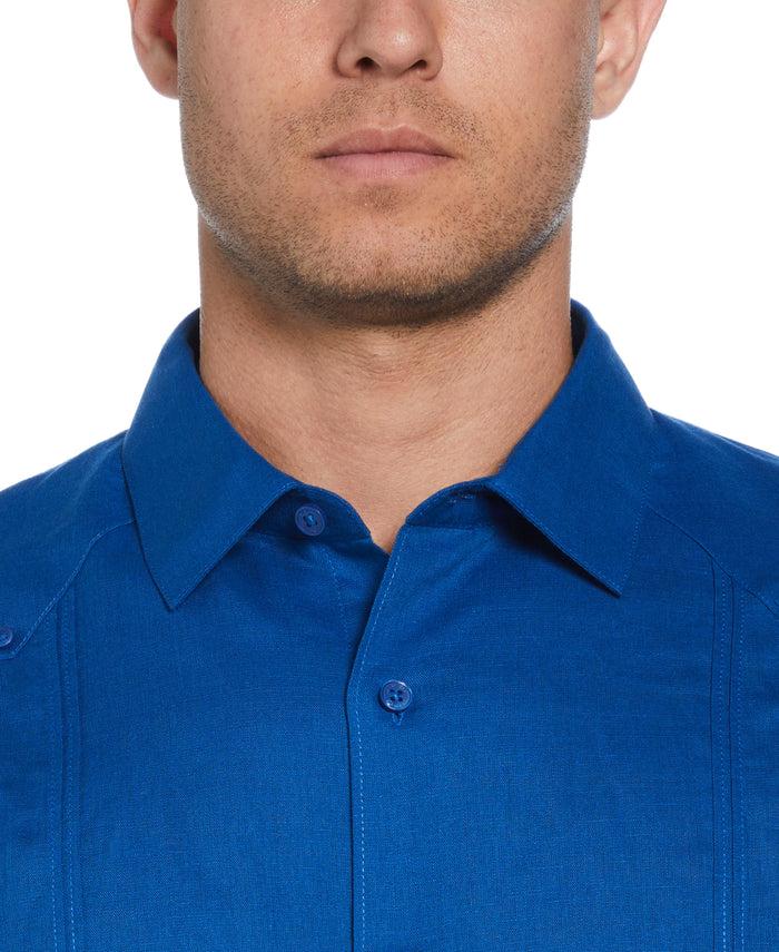 Cubavera Linen Blend No-Pocket Guayabera Shirt True Blue