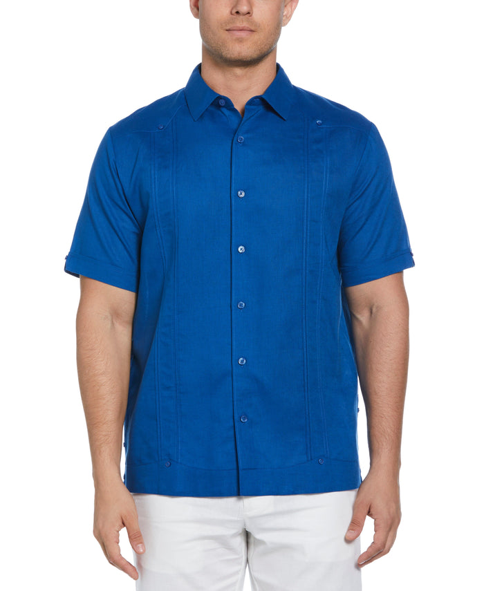 cubavera Linen Blend No-Pocket Guayabera Shirt True Blue