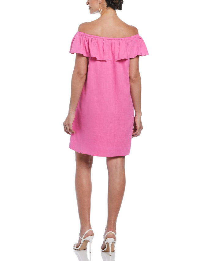 Cubavera Linen Blend Off-Shoulder Knee-Length Dress Strawberry Moon