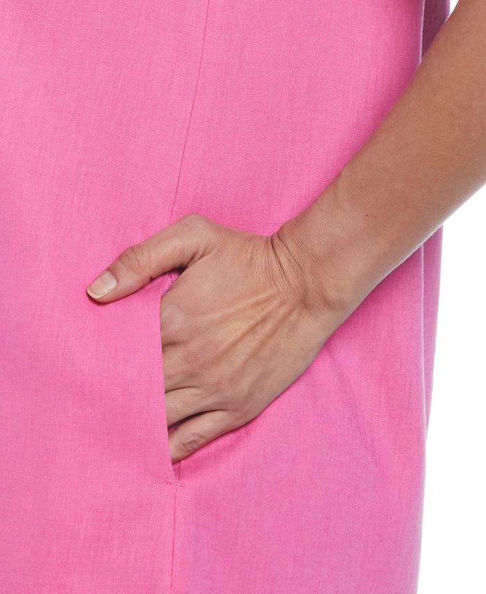 Cubavera Linen Blend Off-Shoulder Knee-Length Dress Strawberry Moon