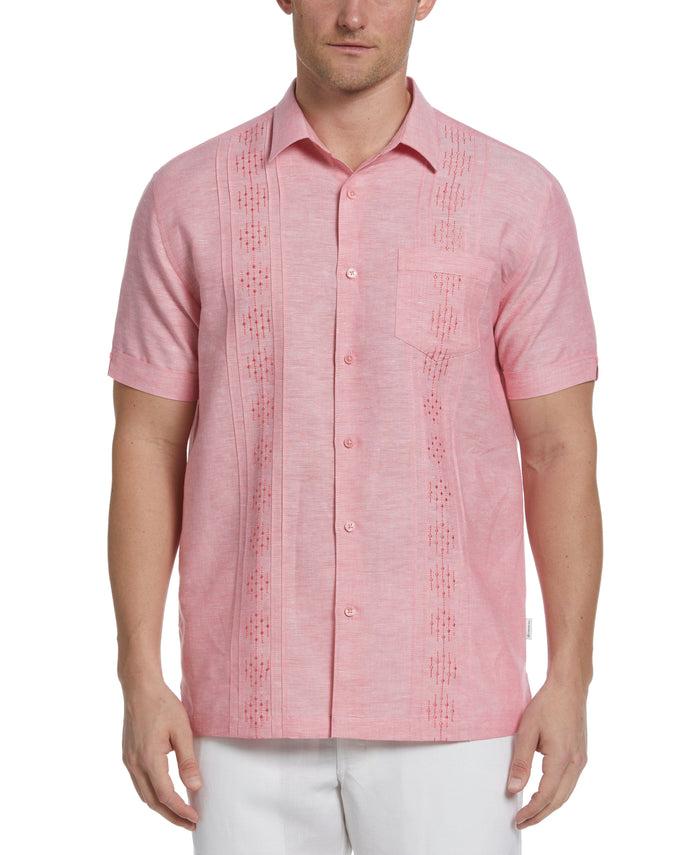 cubavera Linen Blend Pintuck Embroidery Shirt Sun Kissed Coral