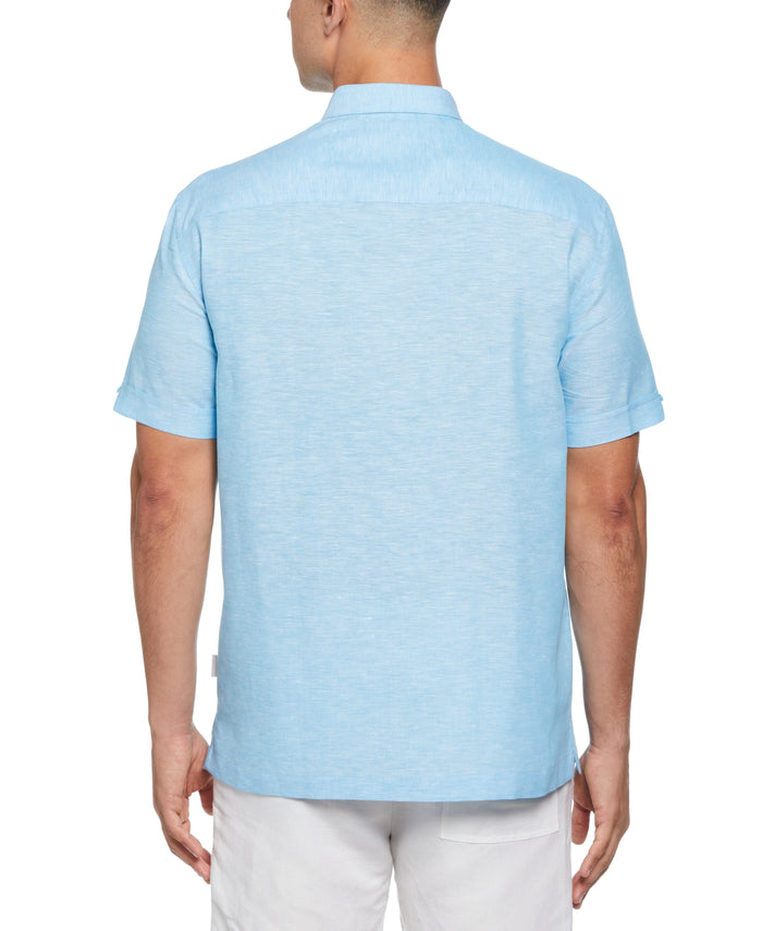 Cubavera Linen Blend Pintuck Embroidery Shirt Swim Cap