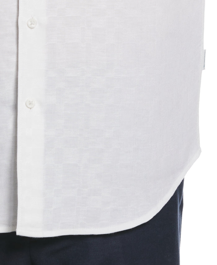 Cubavera Linen Blend Plaid Dobby Roll Sleeve Shirt Brilliant White