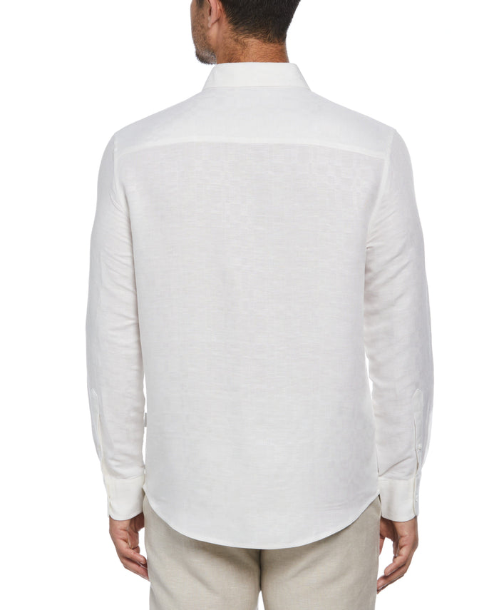 Cubavera Linen Blend Plaid Dobby Shirt Brilliant White