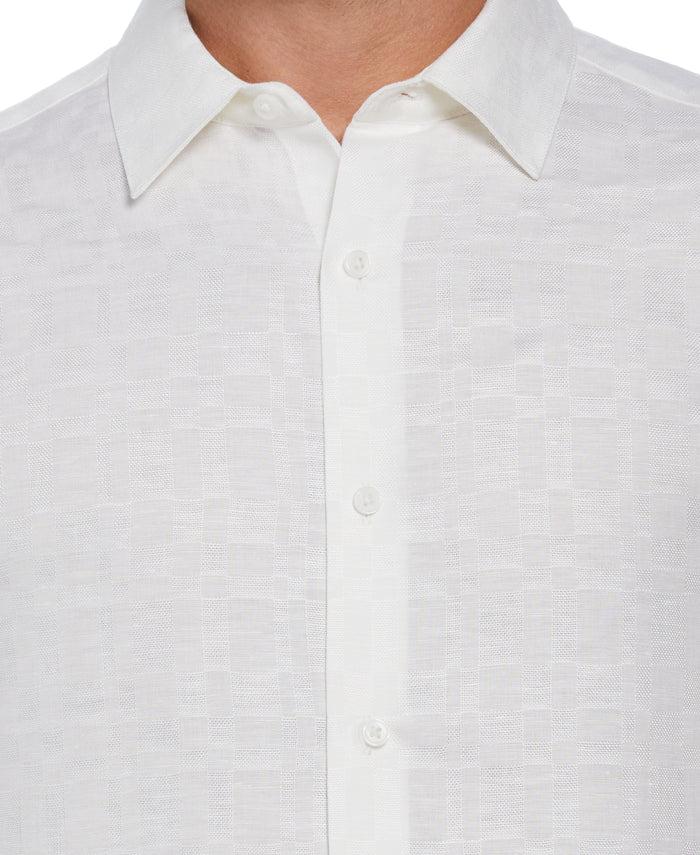Cubavera Linen Blend Plaid Dobby Shirt Brilliant White