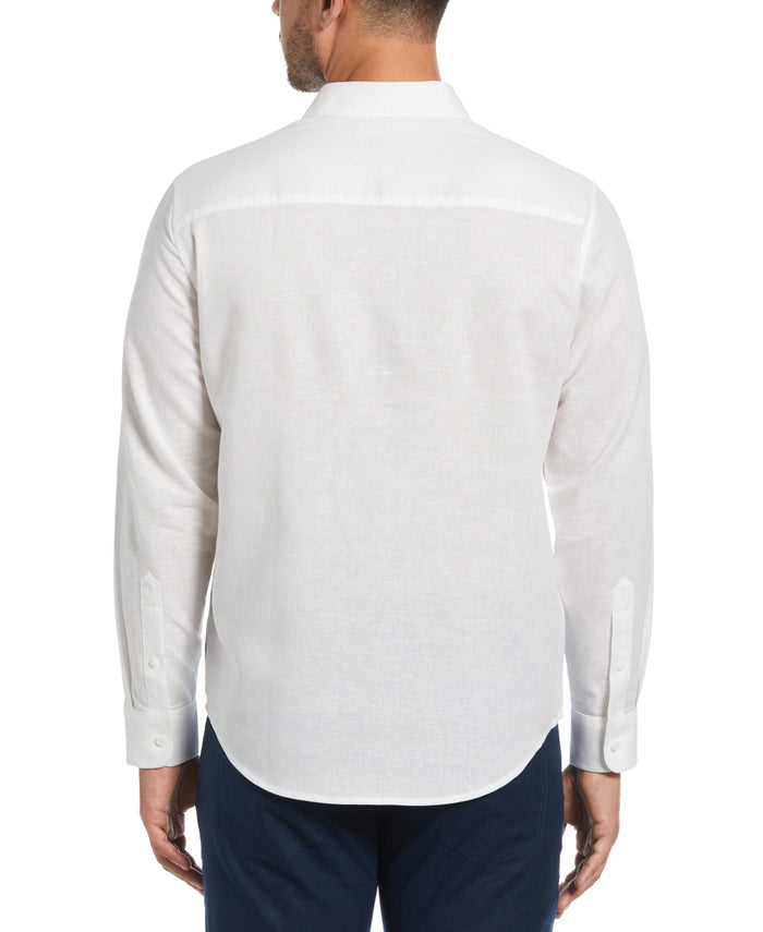 Cubavera Linen Blend Reverse Asymmetric Placement Print Shirt Brilliant White