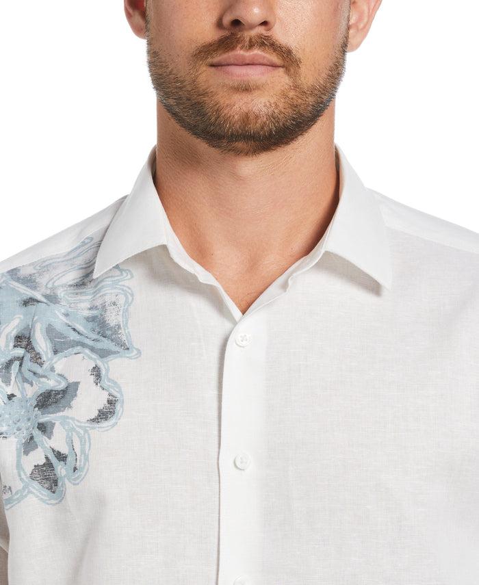 Cubavera Linen Blend Reverse Asymmetric Placement Print Shirt Brilliant White