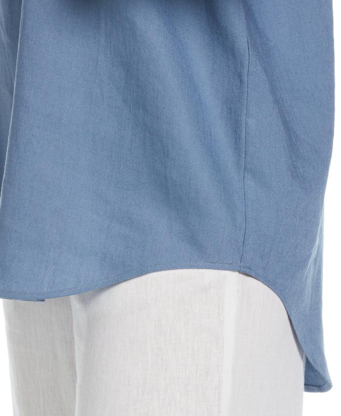 Cubavera Linen Blend Solid Popover Shirt Captains Blue