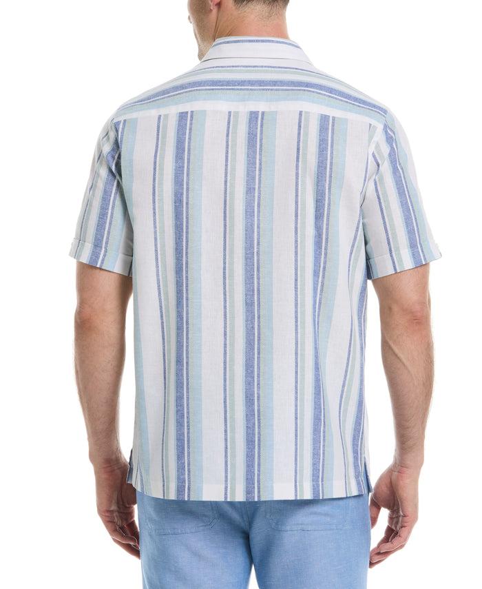 Cubavera Linen Blend Striped Panel Shirt Forget Me Not