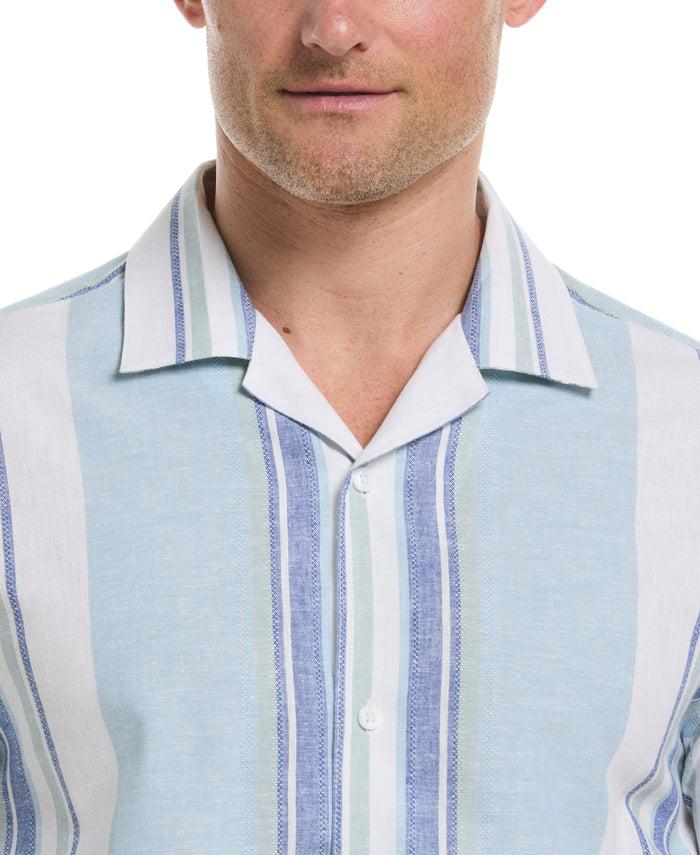 Cubavera Linen Blend Striped Panel Shirt Forget Me Not