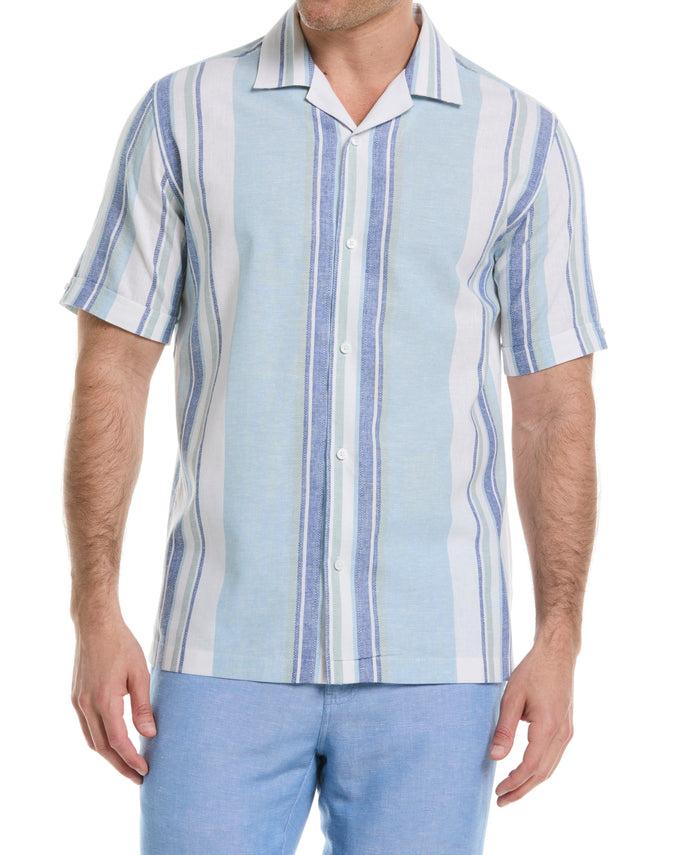 cubavera Linen Blend Striped Panel Shirt Forget Me Not