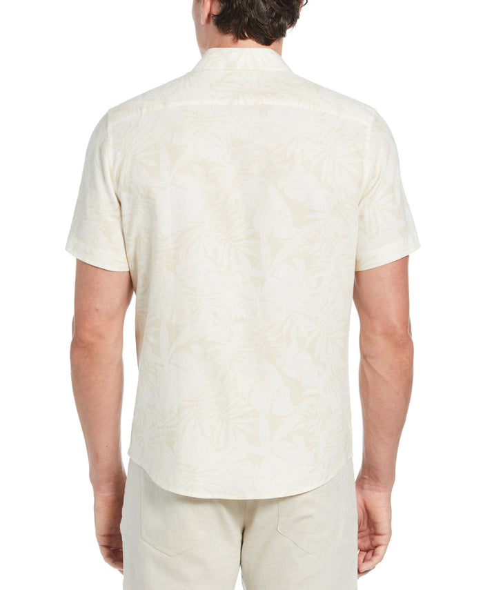 Cubavera Linen Blend Tonal Multi Leaf Print Shirt Bleached Sand