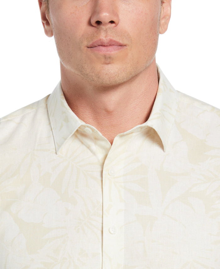Cubavera Linen Blend Tonal Multi Leaf Print Shirt Bleached Sand