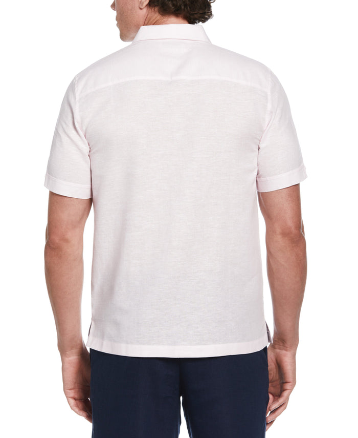 Cubavera Linen Blend Tri-Color Panel Shirt Pink Tulle