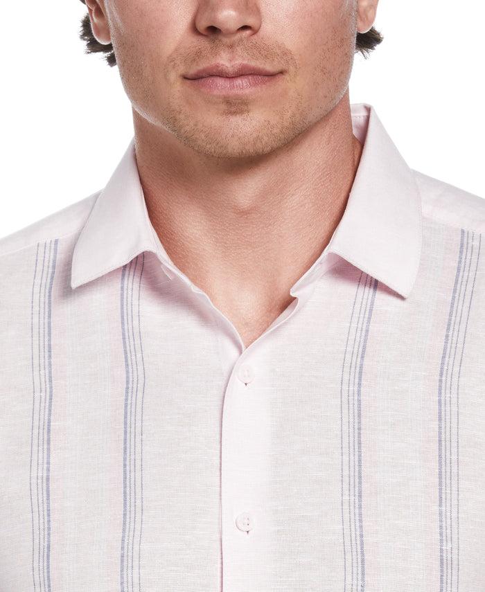 Cubavera Linen Blend Tri-Color Panel Shirt Pink Tulle