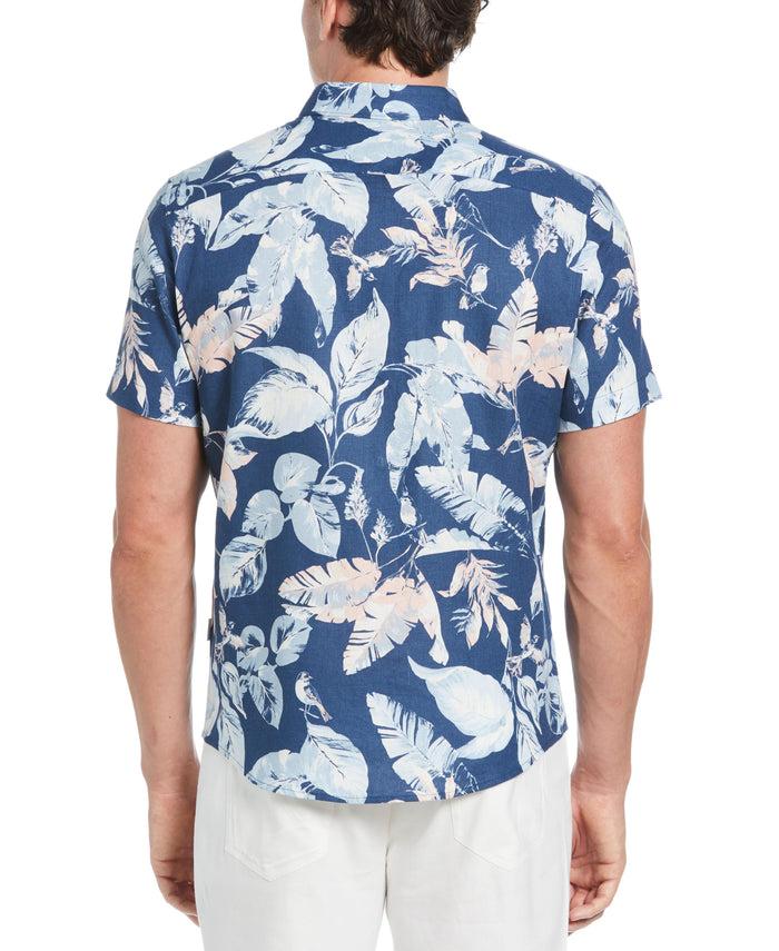 Cubavera Linen-Blend Tropical Bird Print Shirt Ensign Blue